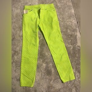 Vince camuto size 10 cotton skinny jean style lime green with white polka dot